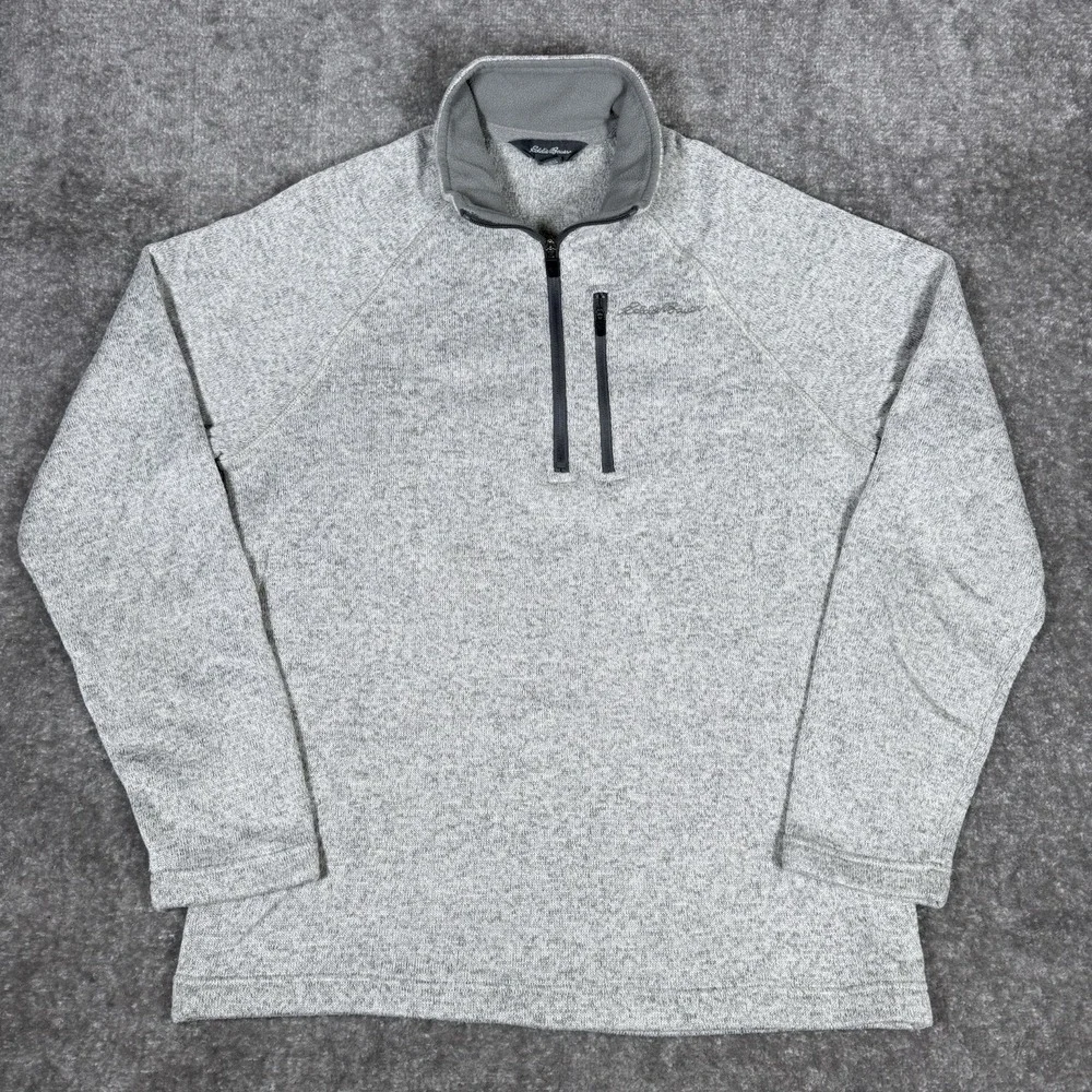 Eddie Bauer Sweater Fleece‎ Mens Medium Gray 1/4 Zip Long Sleeve Pullover
